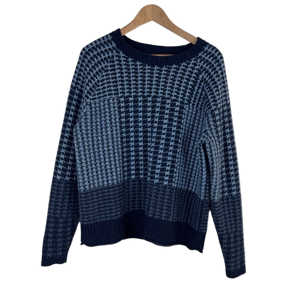 Pendleton Crewneck Sweater Mens Size Medium‎ Blue Houndstooth Wool Cabin Cozy